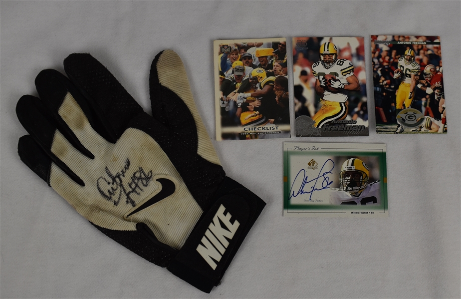 Antonio Freeman Game Used Autographed Glove & Cards