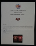 Joe Montana 1990 Game Used & Autographed Jersey w/Sports Investors Authentication LOA & PSA/DNA 