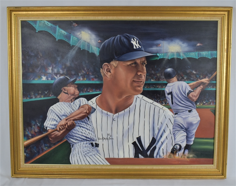 Mickey Mantle 1986 Original Oil Painting "Mickey at Night” by Robert Stephen Simon