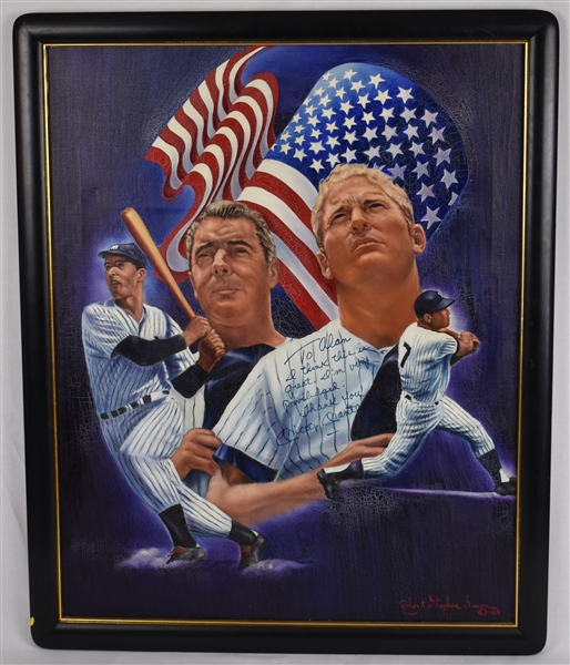 Mickey Mantle & Joe DiMaggio "Stars N Stripes" 1984 Original Oil Painting by Robert Stephen Simon Signed by Mantle