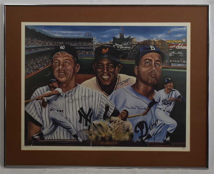 Mickey Mantle Willie Mays & Duke Snider Autographed LE Lithograph #7/1950