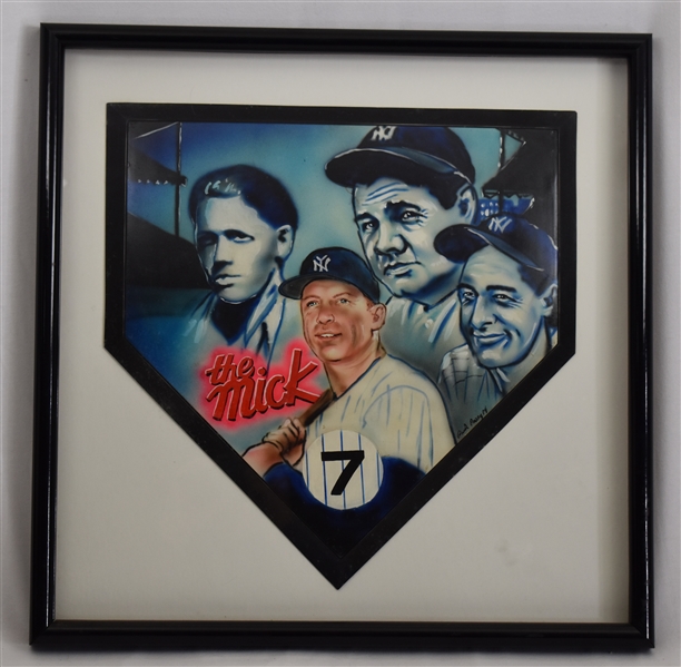 Babe Ruth Lou Gehrig & Mickey Mantle Framed Home Plate