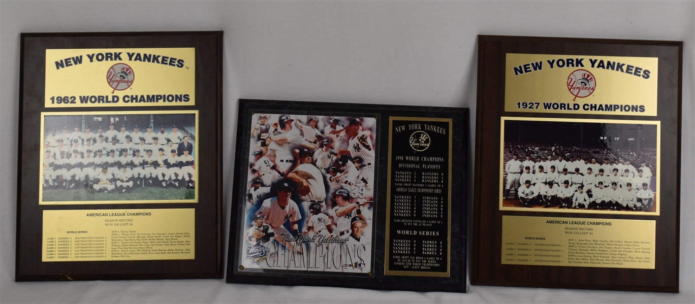 New York Yankee Collection of 3 World Series Championship Team Plaques