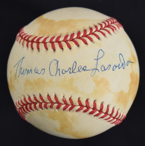 Thomas Charles Lasorda Autographed Full Name Baseball