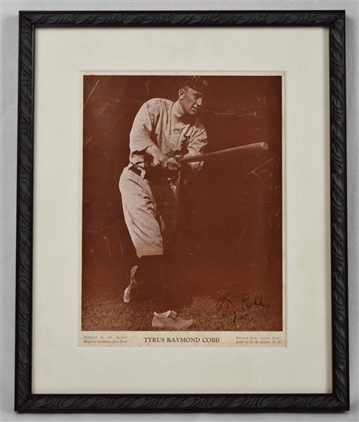 Ty Cobb Autographed Original Charles Conlon M114 Magazine Premium Framed Display PSA/DNA