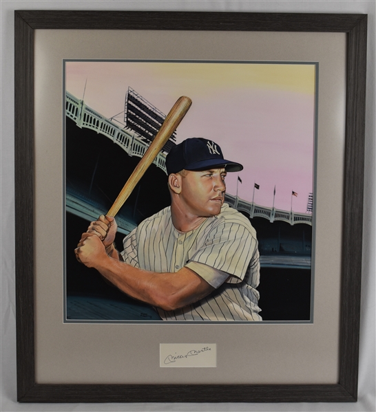 Mickey Mantle Original James Fiorentino Watercolor Painting w/Mantle Autograph