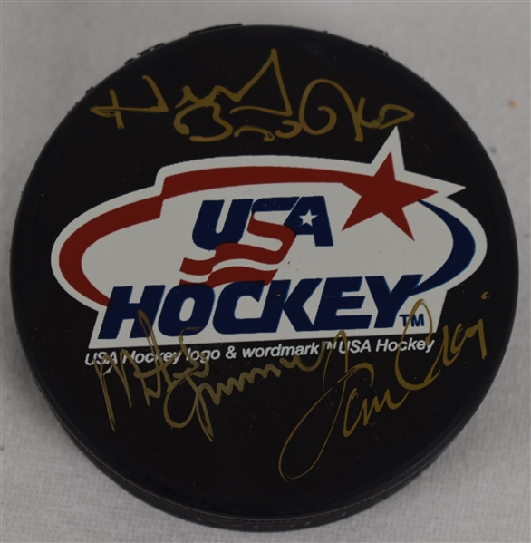 Herb Brooks Mike Eruzione & Jim Craig 1980 USA Gold Medal Signed Hockey Puck