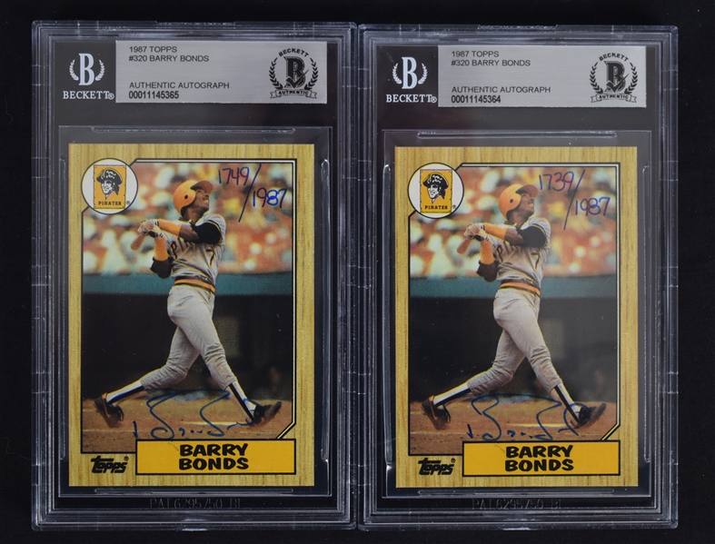 Barry Bonds Lot of 2 Autographed Rookie Cards Beckett Authentication