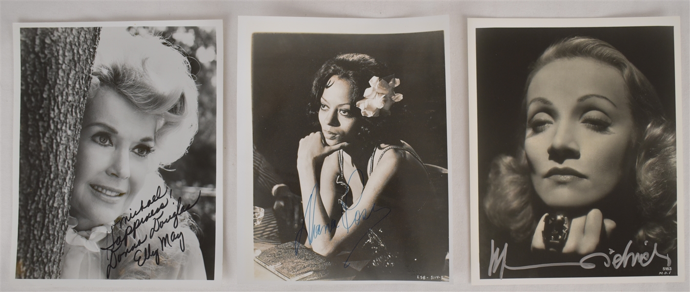Donna Douglas Diana Ross & Marlene Dietrich Autographed Photos