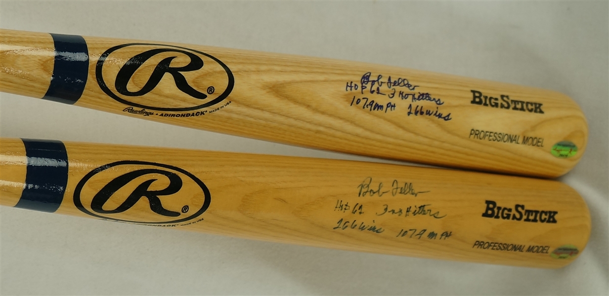 Bob Feller Lot of 2 Autographed & Inscribed Baseball Bats