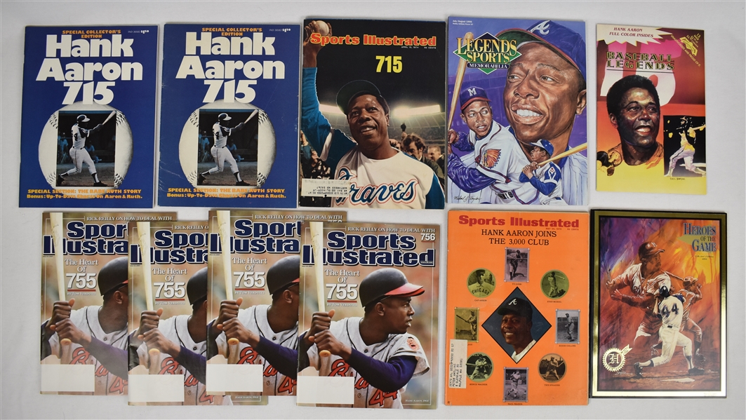 Hank Aaron Collection of 11 Magazines 