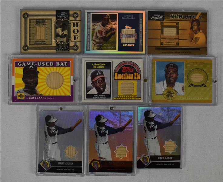 Hank Aaron Collection of 9 Game Used Bat Card 