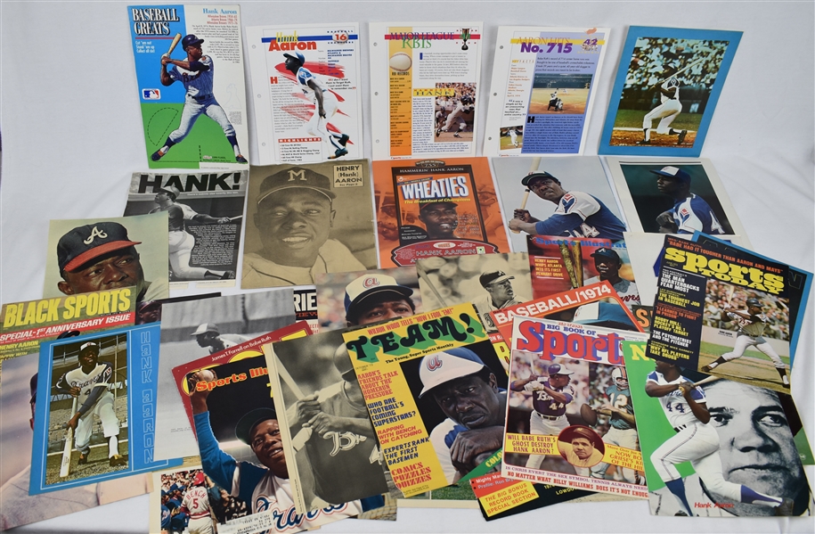 Hank Aaron Collection of 28 Vintage Magazine Page 