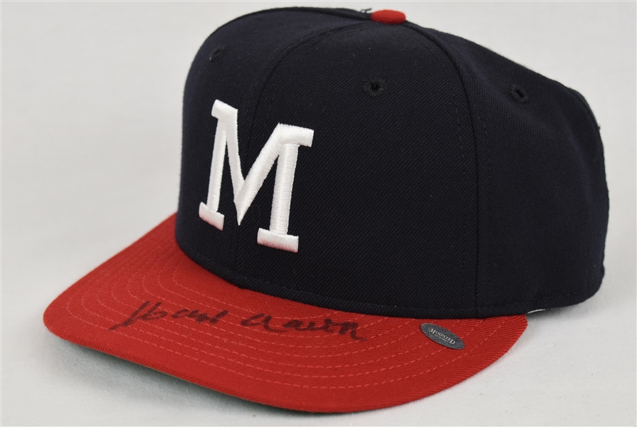 Hank Aaron Autographed Milwaukee Braves Hat w/Mounted Memories COA