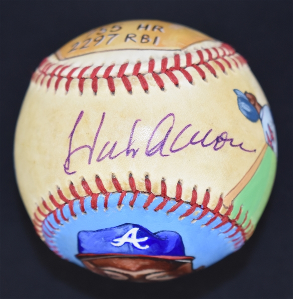Hank Aaron Autographed Limited Edition Art Baseball w/PSA/DNA 
