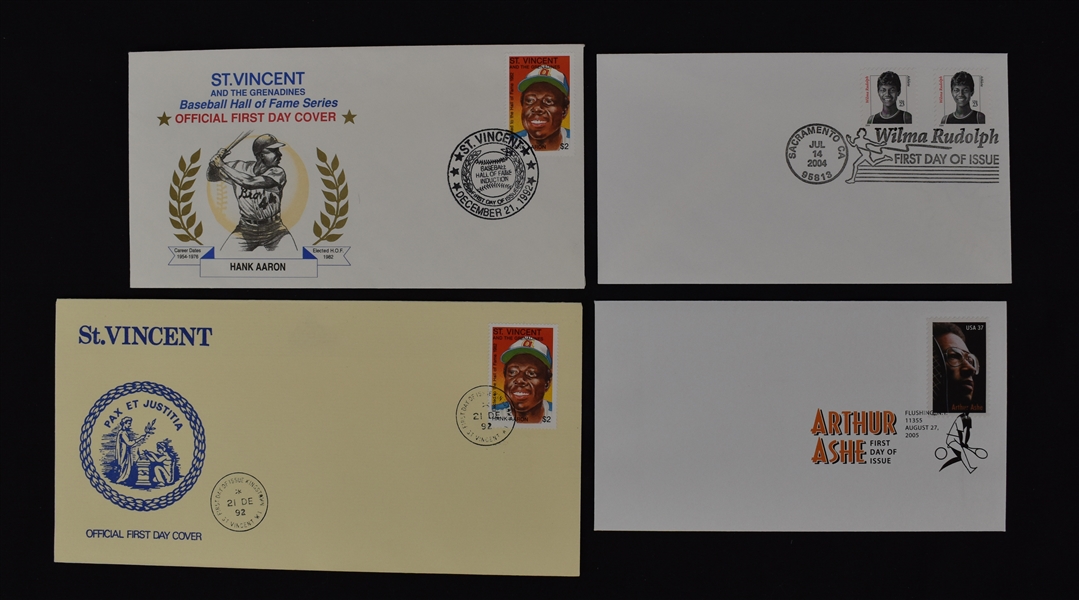 Hank Aaron Arthur Ashe & Wilma Rudolph First Day Covers 