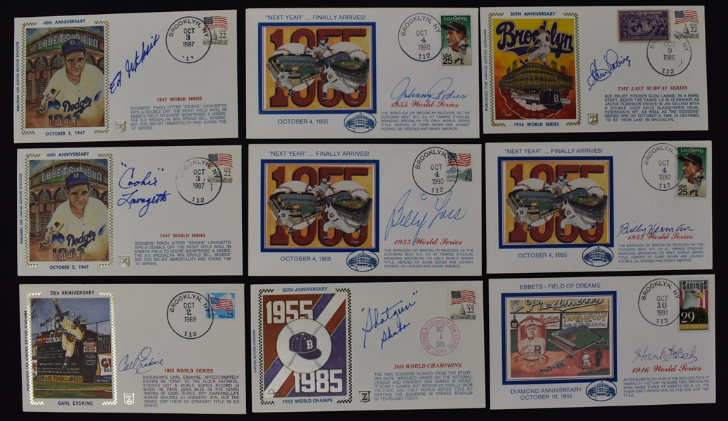 Brooklyn Dodgers Collection of 9 World Series Autographed First Day Covers 