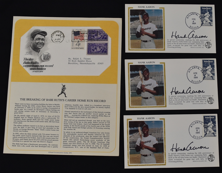 Hank Aaron Autographed & Babe Ruth Collection of First Day Covers 