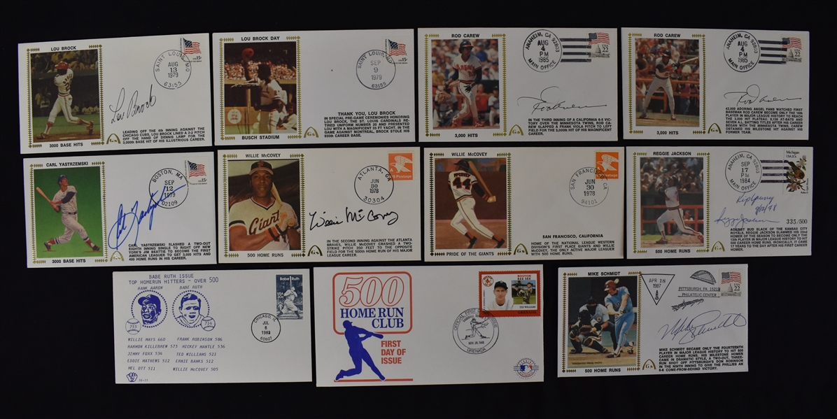 500 HR Club & 3000 Hit Club Collection of 6 Autographed First Day Covers 