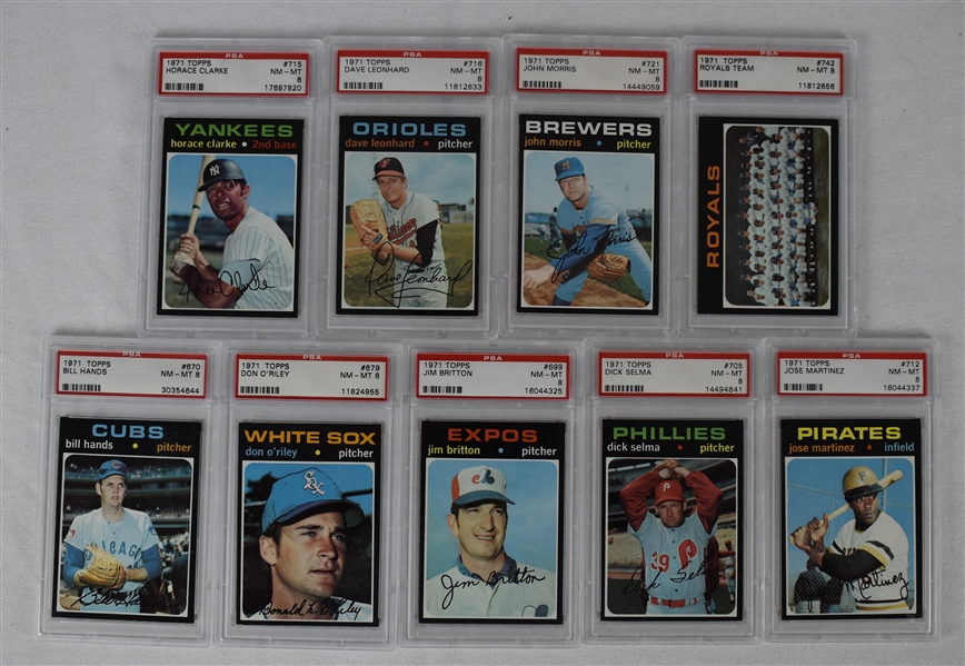 Vintage 1971 Topps Collection of 9 High Number Baseball Cards Graded PSA 8