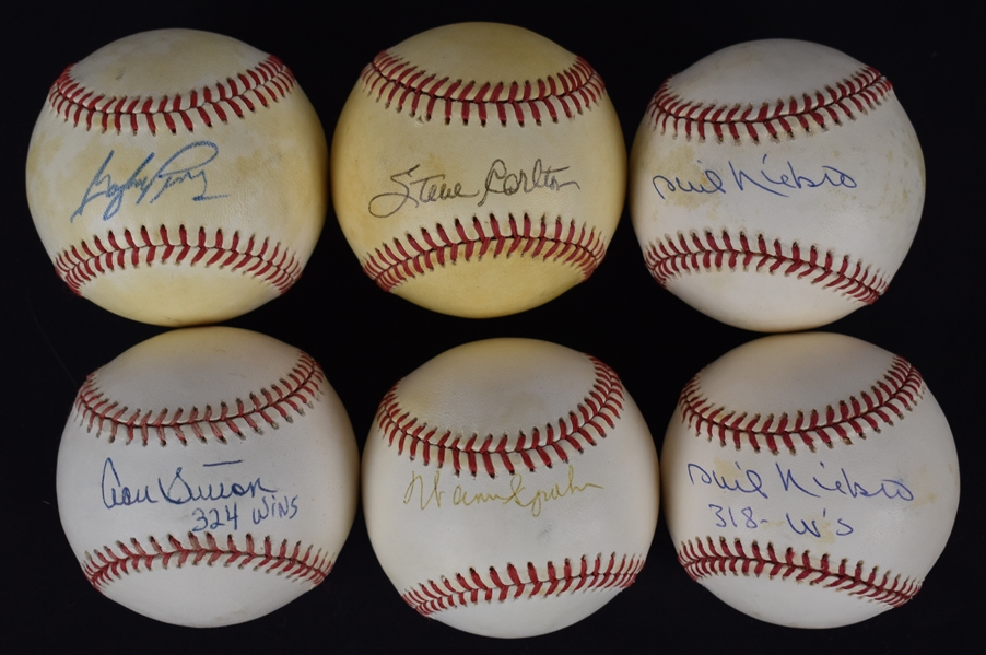 Collection of 300 Win Pitchers Autographed Baseballs