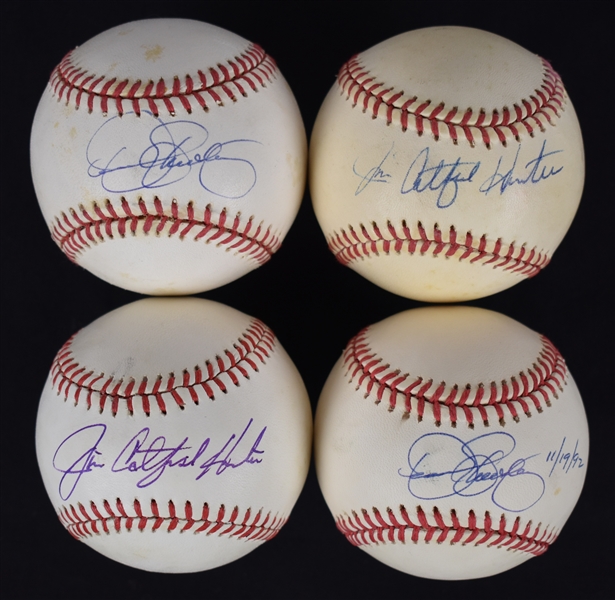 Jim Catfish Hunter & Dennis Eckersley Lot of 4 Autographed Baseballs