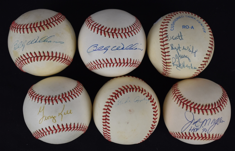 Collection of 6 HOF Players Autographed Baseballs w/Rickey Henderson