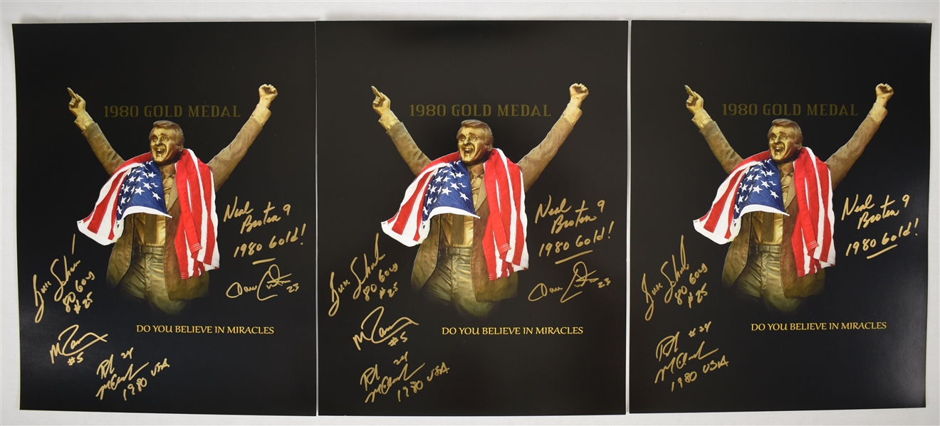 Neal Broten Buzz Schneider & Rob Mclanahan Autographed 1980 Gold Medal Photos
