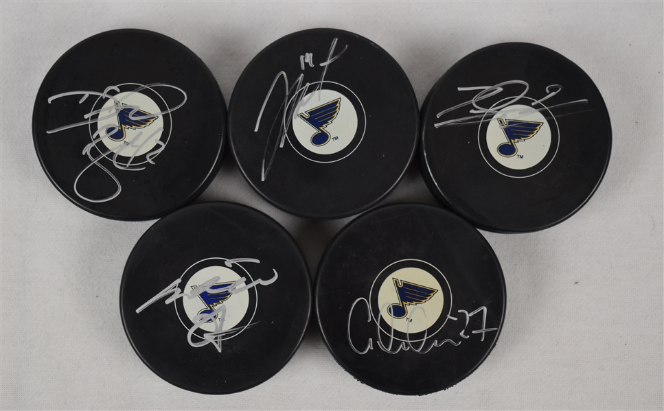 St. Louis Blues Lot of 5 Autographed Hockey Pucks w/Pietrangelo