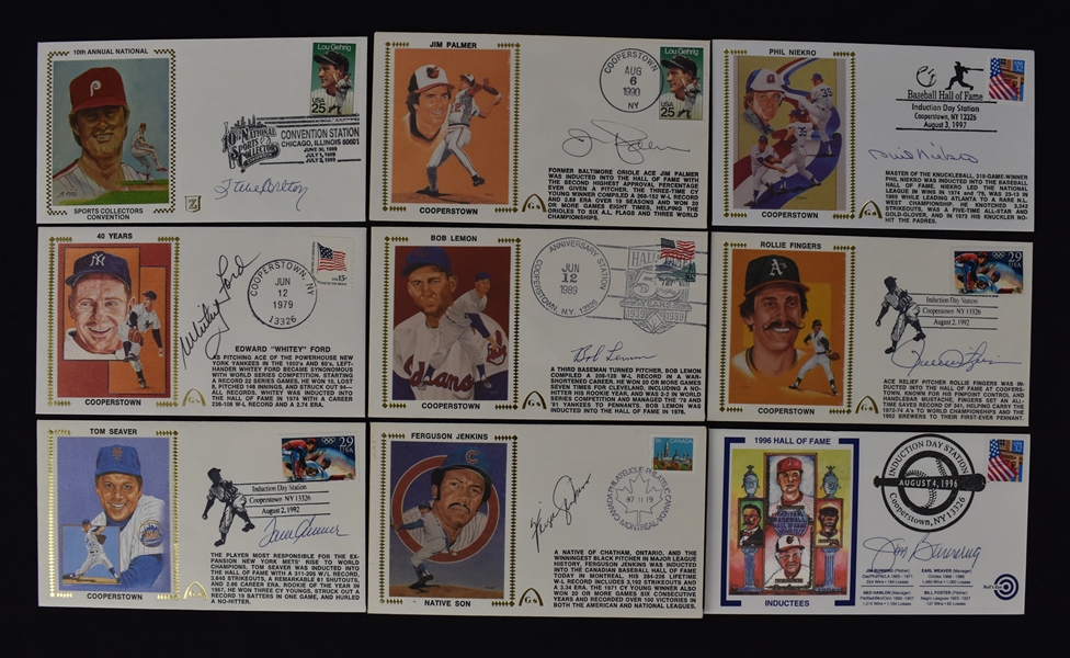 Collection of 9 Cooperstown HOF Pitchers Autographed First Day Covers 