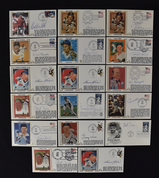 Collection of 17 Cooperstown HOF Hitters Autographed First Day Covers 