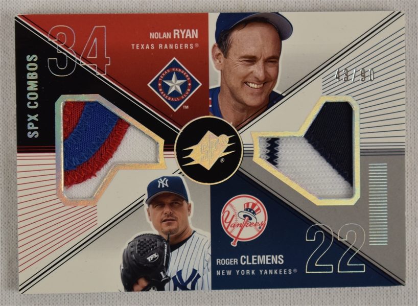 Nolan Ryan & Roger Clemens 2003 Upper Deck SPx Game Used Multi Color Jersey Patch Card #43/90