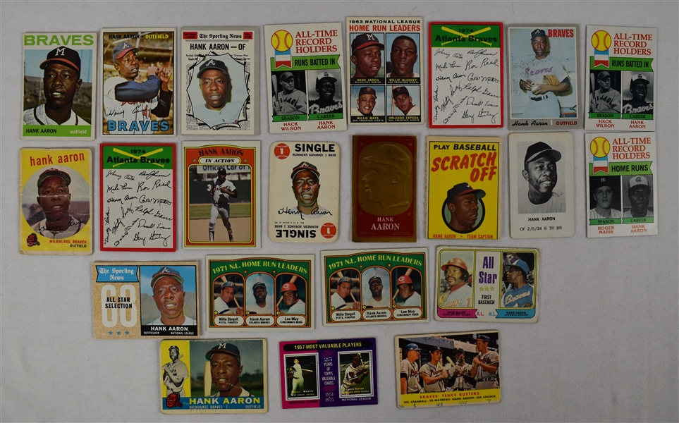 Hank Aaron Collection of 23 Vintage Baseball Cards