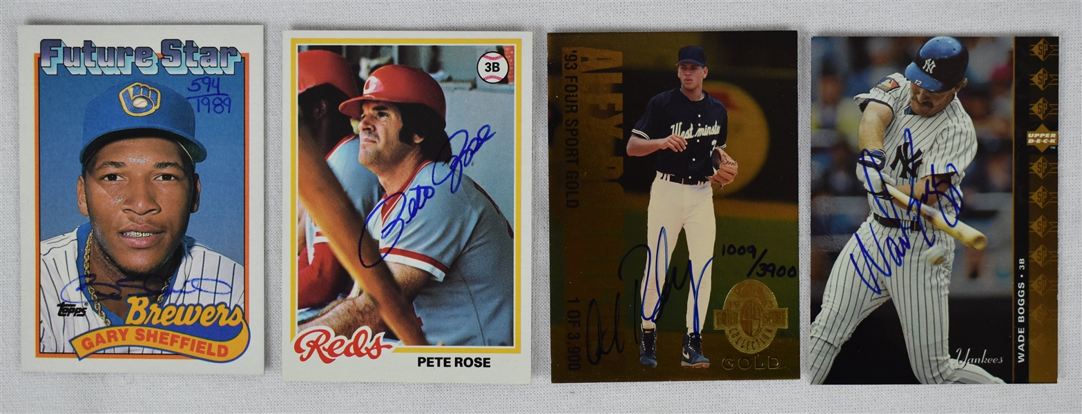 Pete Rose Gary Sheffield Wade Boggs & Alex Rodriguez Autographed Cards