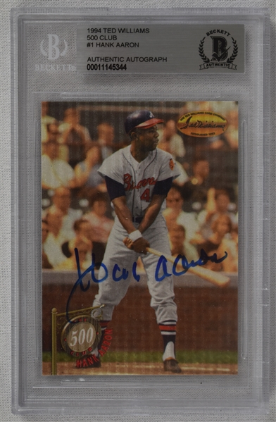 Hank Aaron Autographed Baseball Card BAS