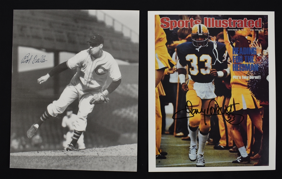 Collection of 3 Autographed HOF Plaque Postcards & 2 Autographed 8x10 Photos
