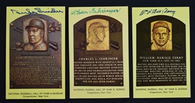 Collection of 3 Autographed HOF Plaque Postcards & 2 Autographed 8x10 Photos