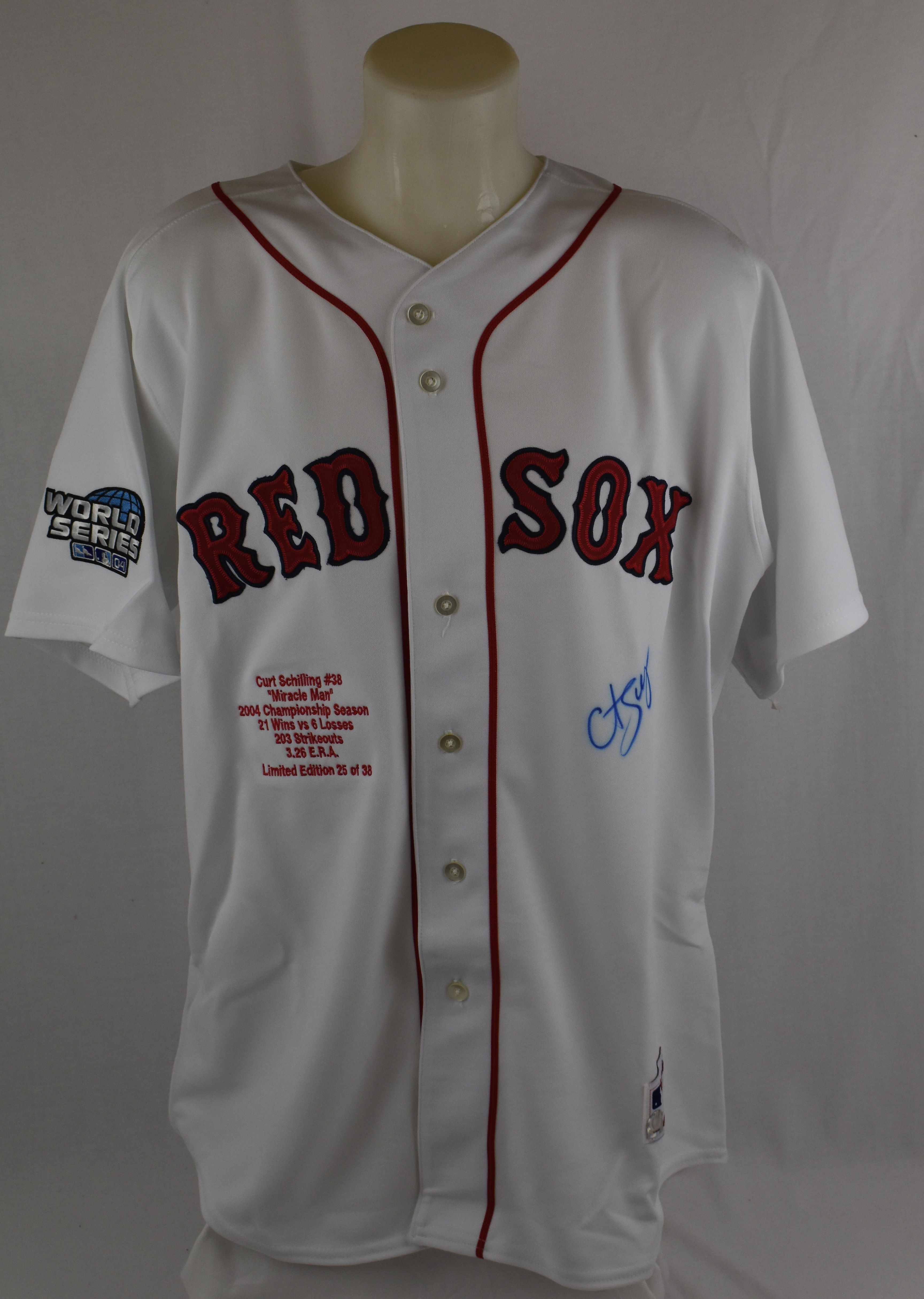 Lot Detail - Curt Schilling Autographed 2004 Boston Red Sox World Series  Jersey Limited Edition #25/38