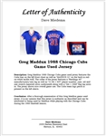 Greg Maddux 1988 Chicago Cubs Game Used & Autographed Inscribed Jersey w/Dave Miedema LOA