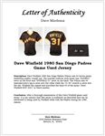 Dave Winfield 1980 San Diego Padres Game Used & Autographed Jersey w/Dave Miedema LOA