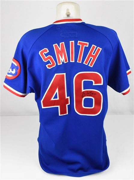 Lee Smith 1987 Chicago Cubs Game Used & Autographed Jersey w/Dave Miedema & Dick Dobbins LOA