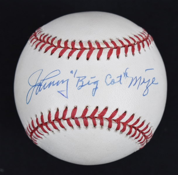 Johnny Big Cat Mize Autographed & Inscribed Baseball