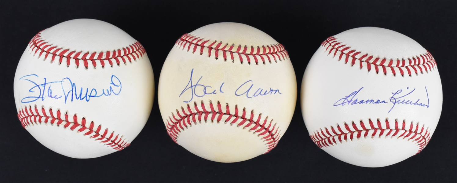 Hank Aaron Harmon Killebrew & Stan Musial Autographed Baseballs