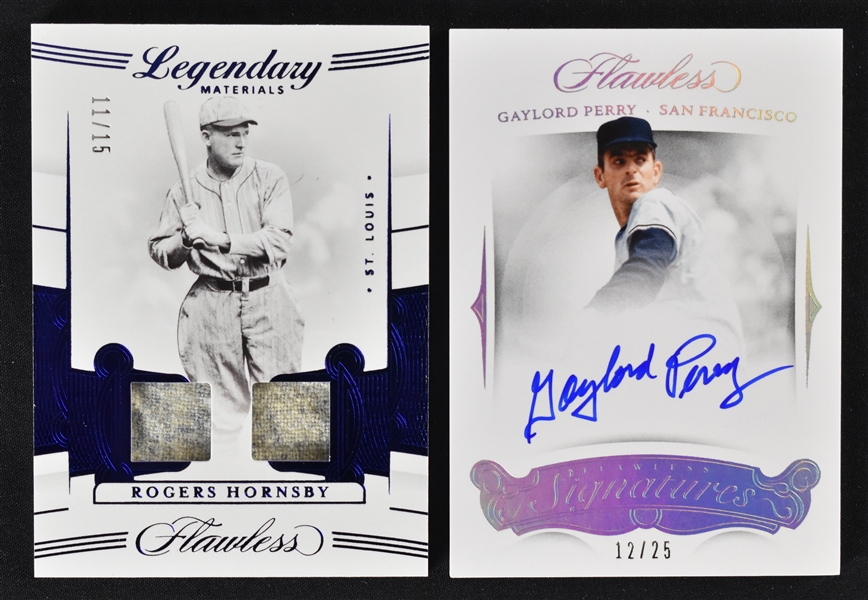 Rogers Hornsby 2020 Flawless Game Used Jersey Card & Gaylord Perry 2018 Flawless Autographed Card
