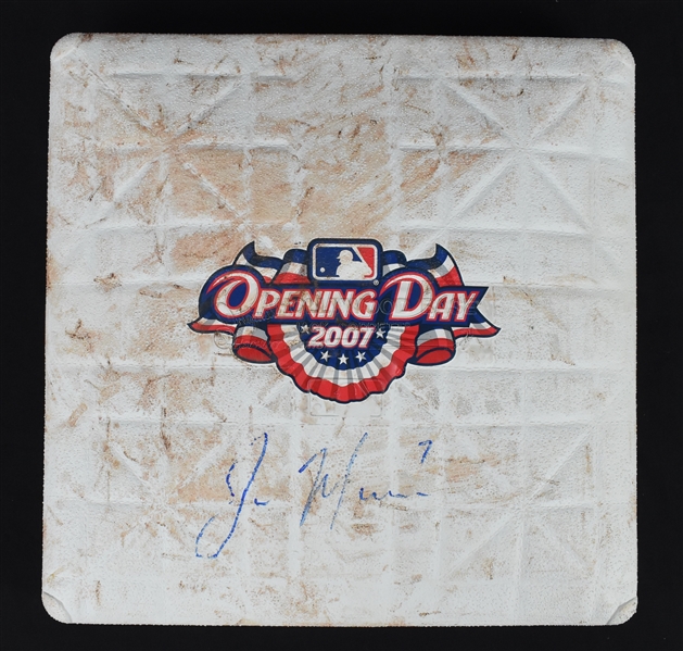 Minnesota Twins 2007 Opening Day Game Used Base Signed by Joe Mauer