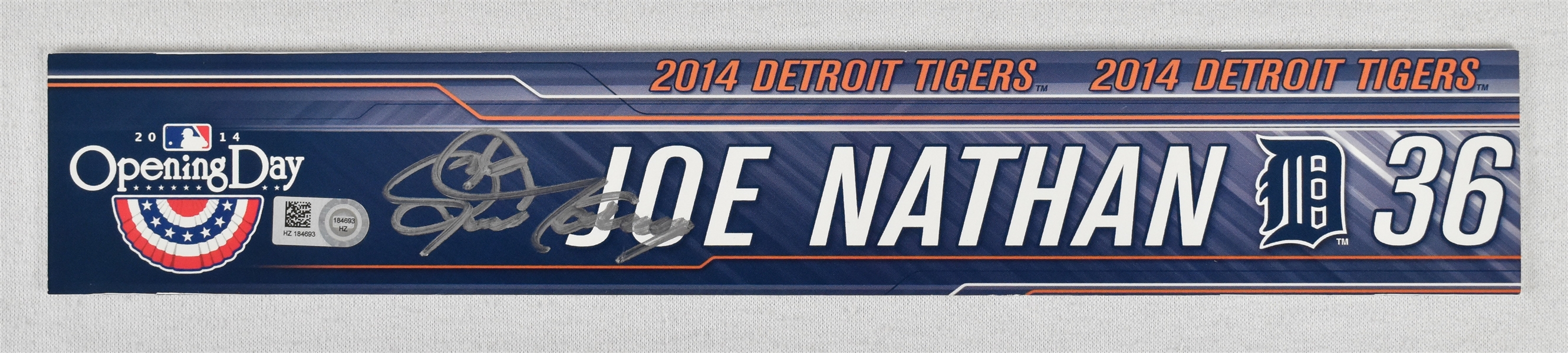 Joe Nathan 2014 Opening Day Autographed Locker Room Nameplate
