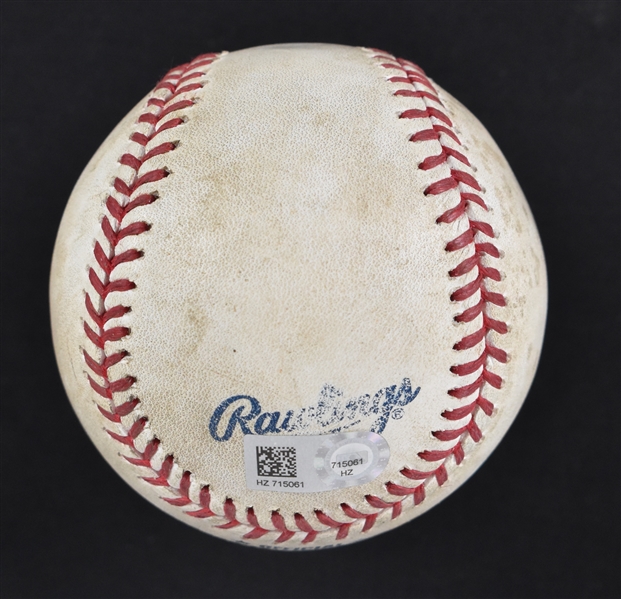 Joe Mauer August 26th, 2015 Autographed Game Used Baseball Hit For a Double