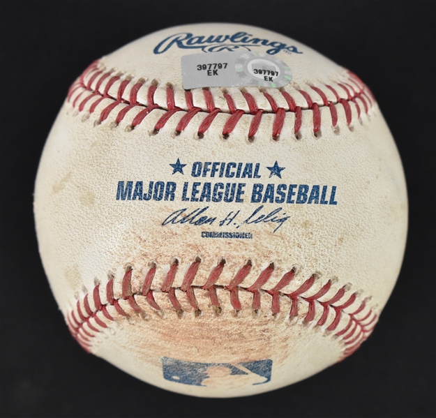 Joe Mauer April 13th, 2013 Autographed Game Used Baseball Hit For a Double