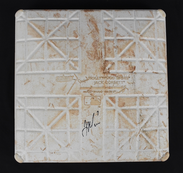Minnesota Twins 2010 Game Used ALDS Playoff Base Autographed by Joe Mauer (1st Playoff Game at Target Field)