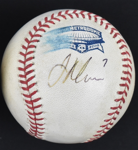 Joe Mauer Autographed 2009 Metrodome Logo Game Used Baseball  